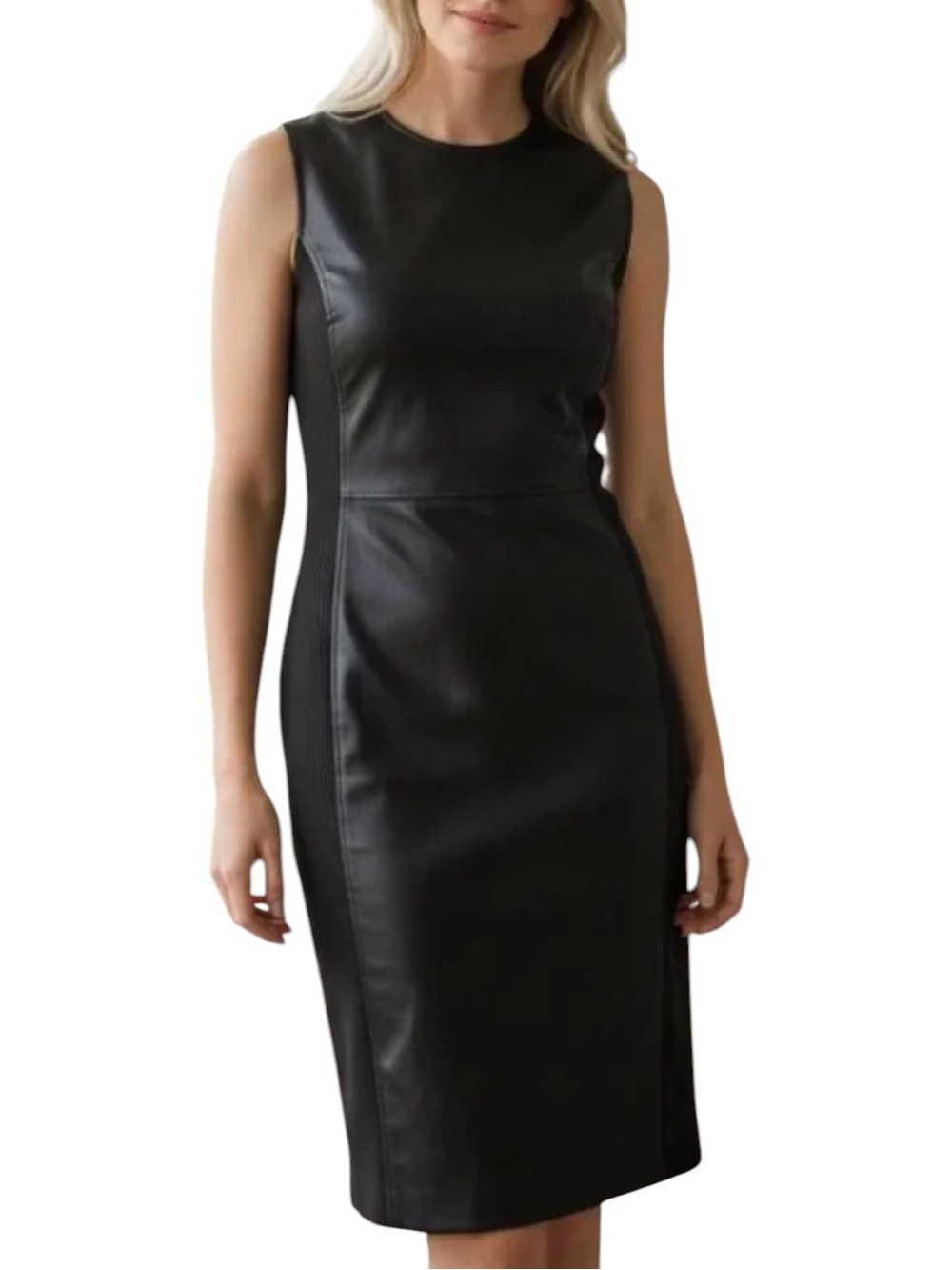 Spanx Faux Leather Combo Sheath Dress Black Size Large